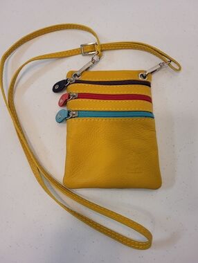 Chiaroscuro Leather Stefania Crossbody Bag Yellow w/ Multi Color Pulls/Zippered